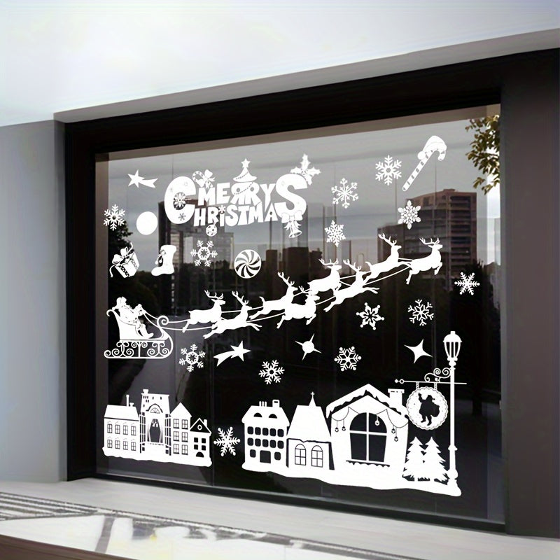 Festive Christmas Sticker Set for Windows Reusable Cartoon Design Large Size