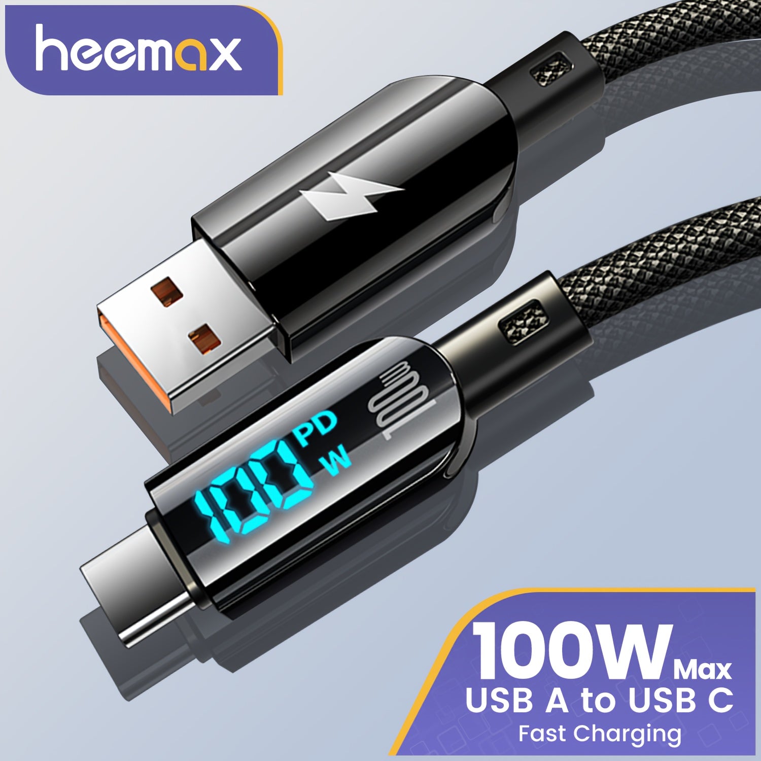 100W USB-A to Type C Fast Charging Data Cable for Smartphones and Devices