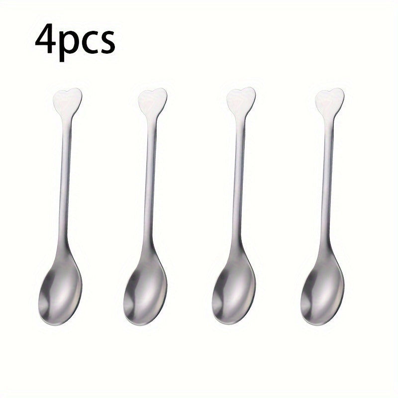 Set of 4 Love Handle Shape Coffee Spoons for Tea, Spices, and Serving