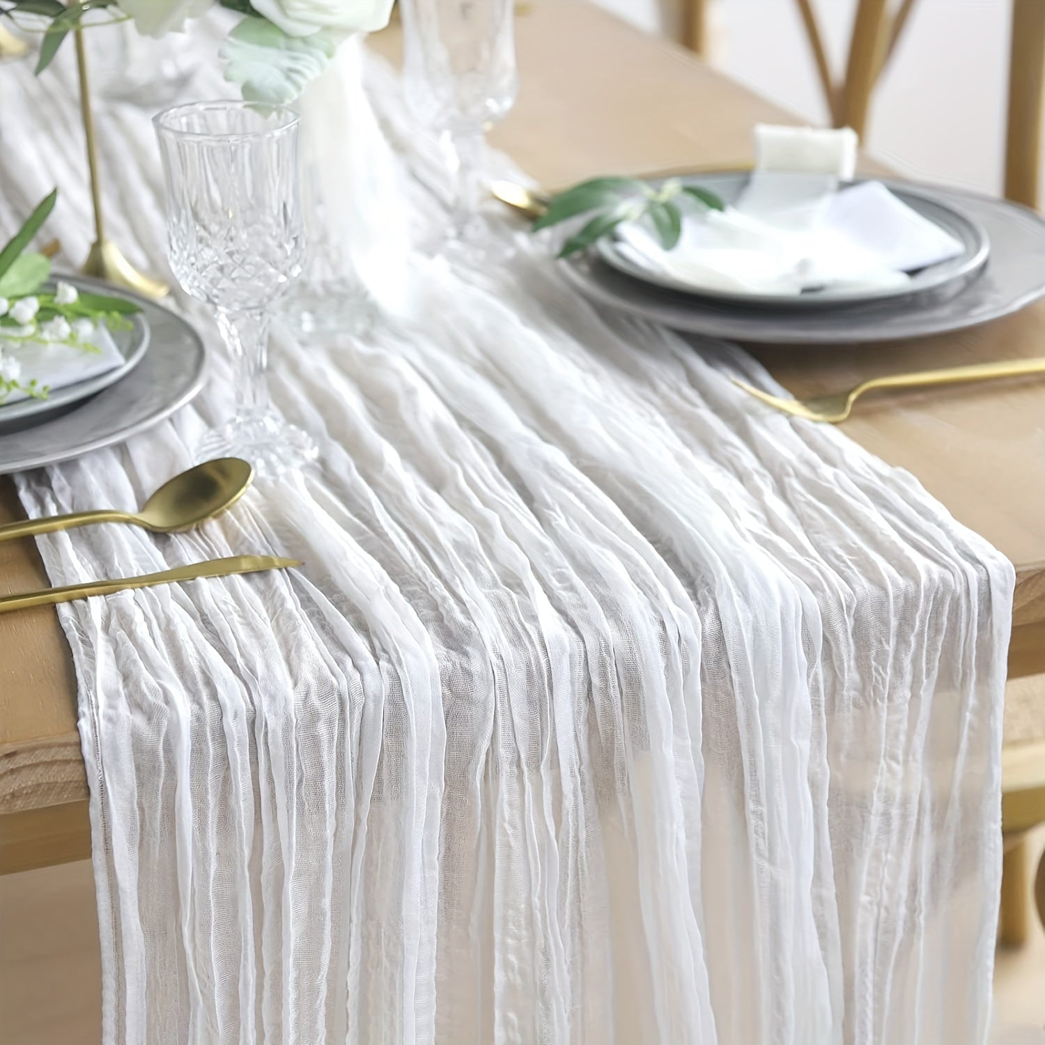 Wrinkled Cheesecloth Table Runner Bohemian Chic Wedding Party Decor