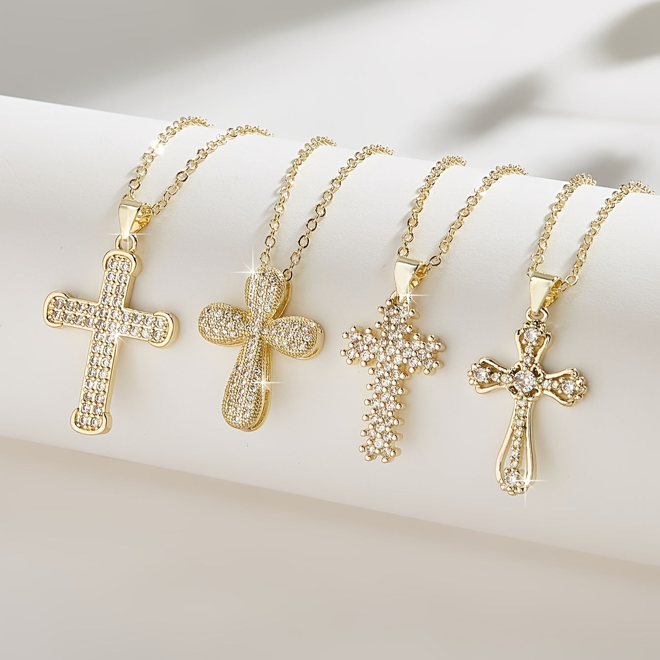 Gold Plated Cross Pendant Necklace with Cubic Zirconia Religious Charm for Women