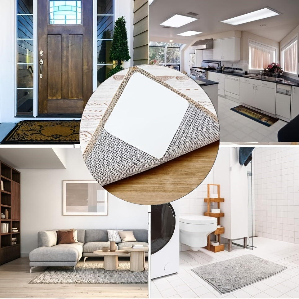 Non-Slip Washable Plastic Carpet Tape for Rugs, 4 Pieces, Indoor Use