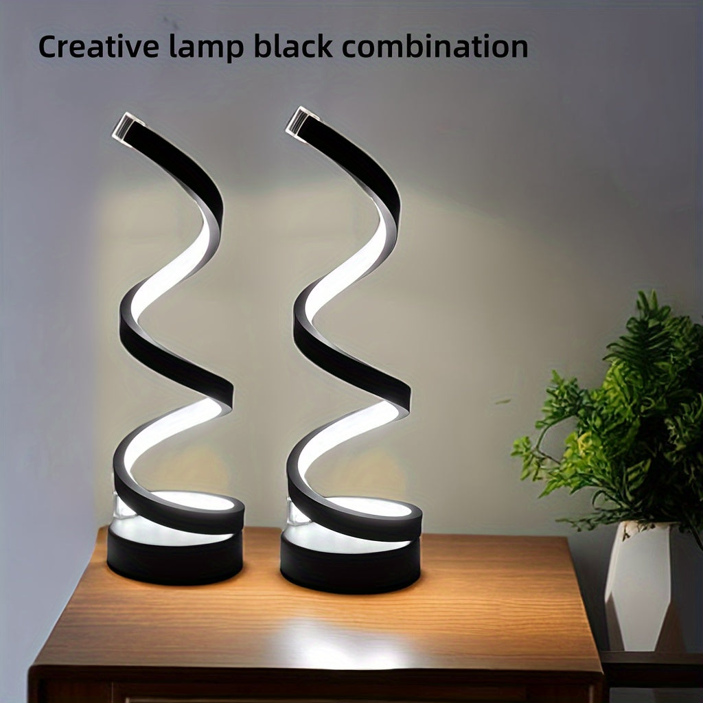 Spiral LED Desk Lamp Adjustable Brightness USB-Powered Metal Art for Bedroom Study Living Room