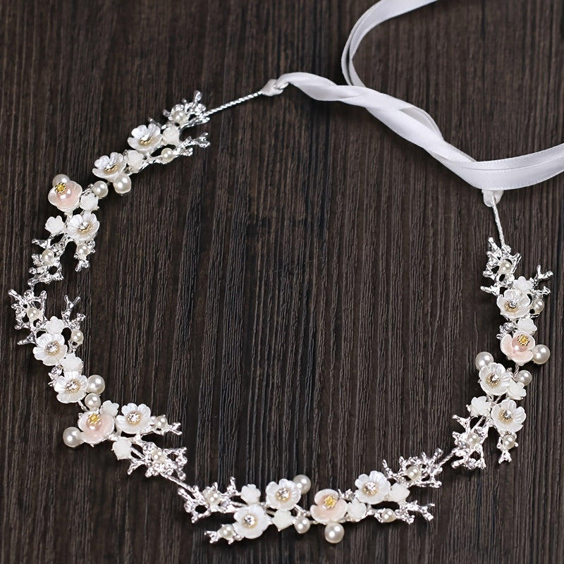 Women's Boho Rhinestone Flower Pearl Headband Wedding Hair Accessory