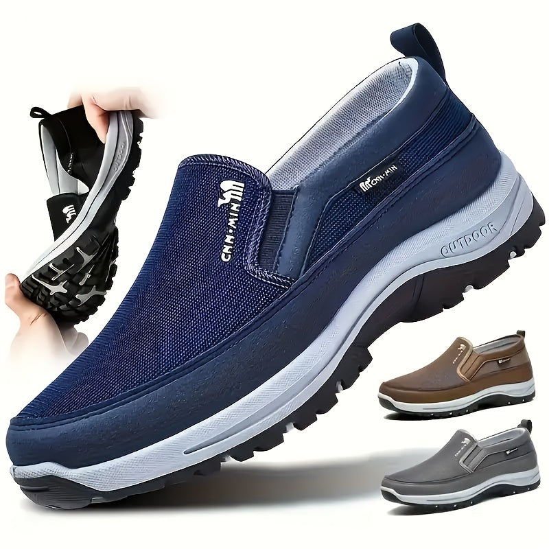 Men's Casual Slip-On Sneakers Dark Blue White Knit Upper Soft Sole for Spring Fall Outdoor
