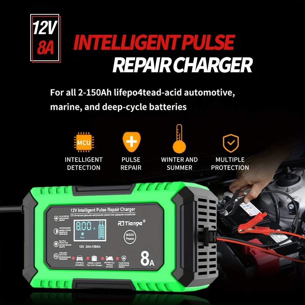12V 8A Car Battery Charger with LCD Display Smart Fast Repair for Lead-Acid Batteries