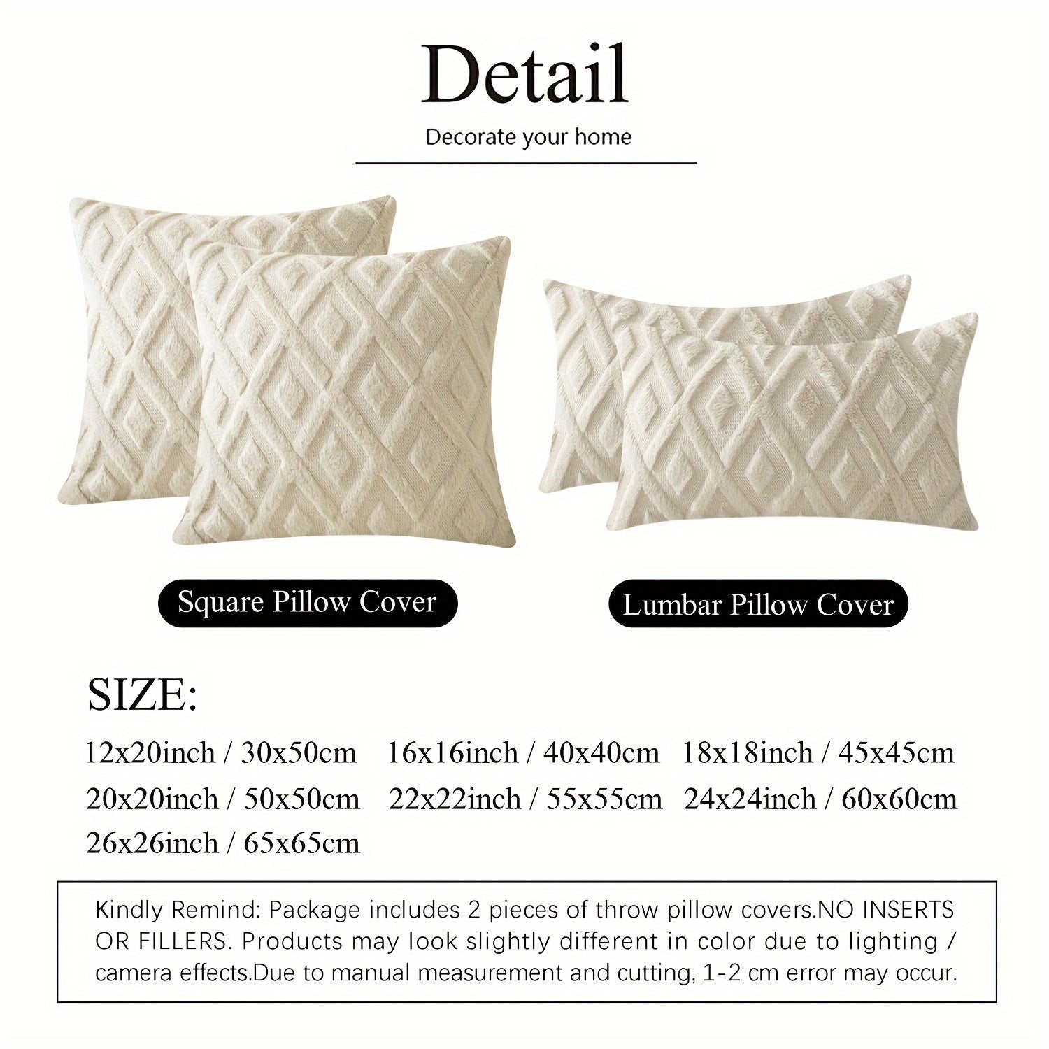 Beige Faux Wool Throw Pillow Covers 18x18 Inches for Couch Sofa Decor