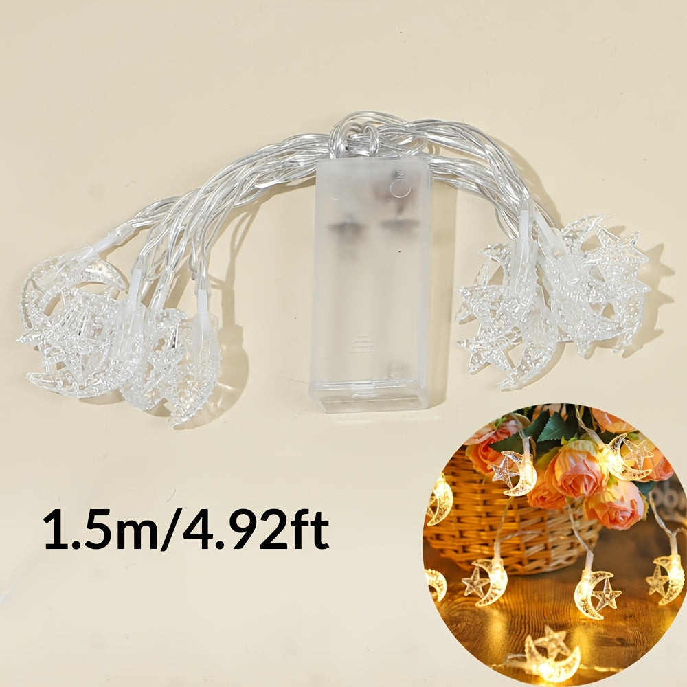 Battery Operated LED String Lights with Star and Moon Design for Indoor Decor Weddings Parties Ramadan Eid