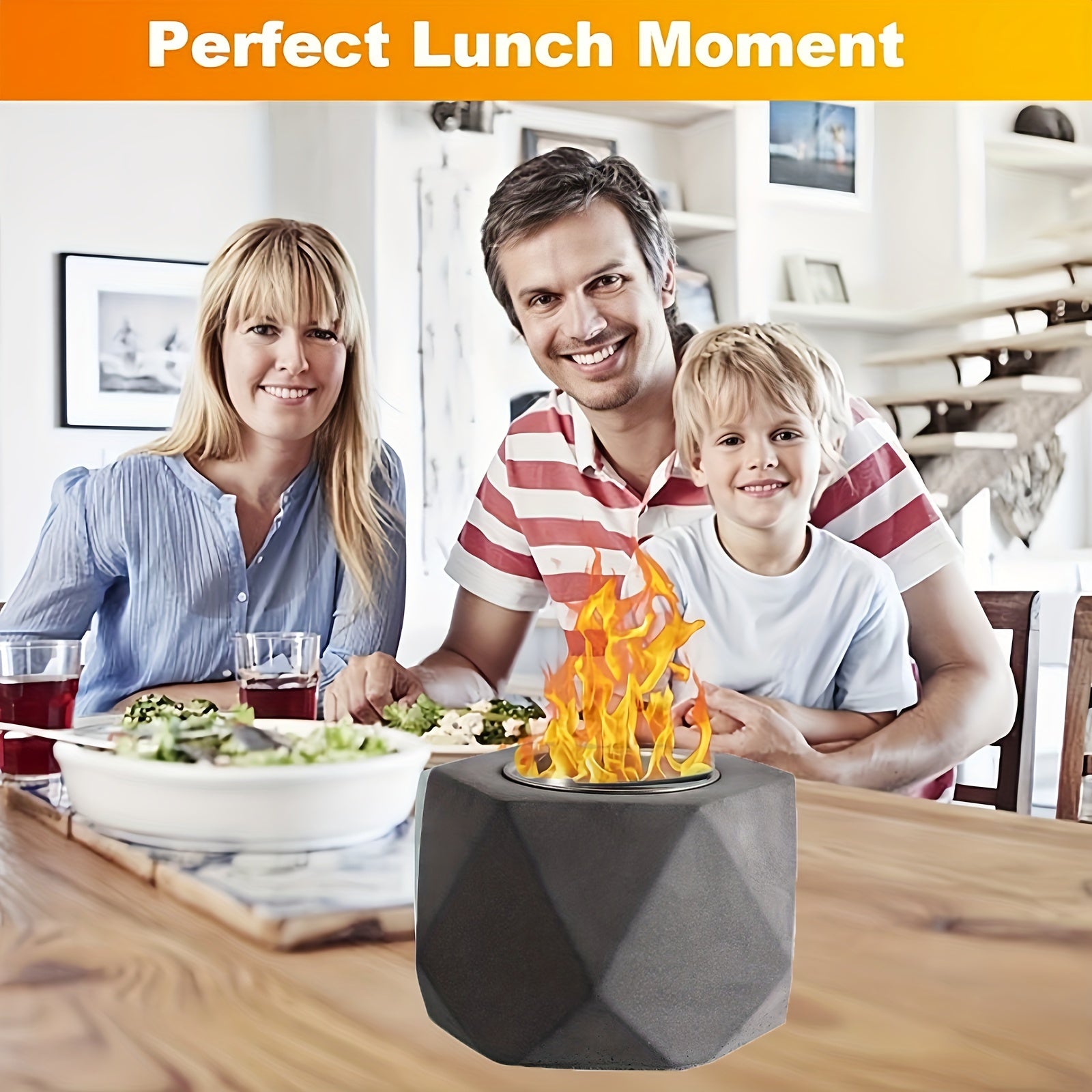 Portable Mini Alcohol Burner Fire Pit with Smokeless Concrete Tabletop Indoor Outdoor Ventilated Metal Fireplace