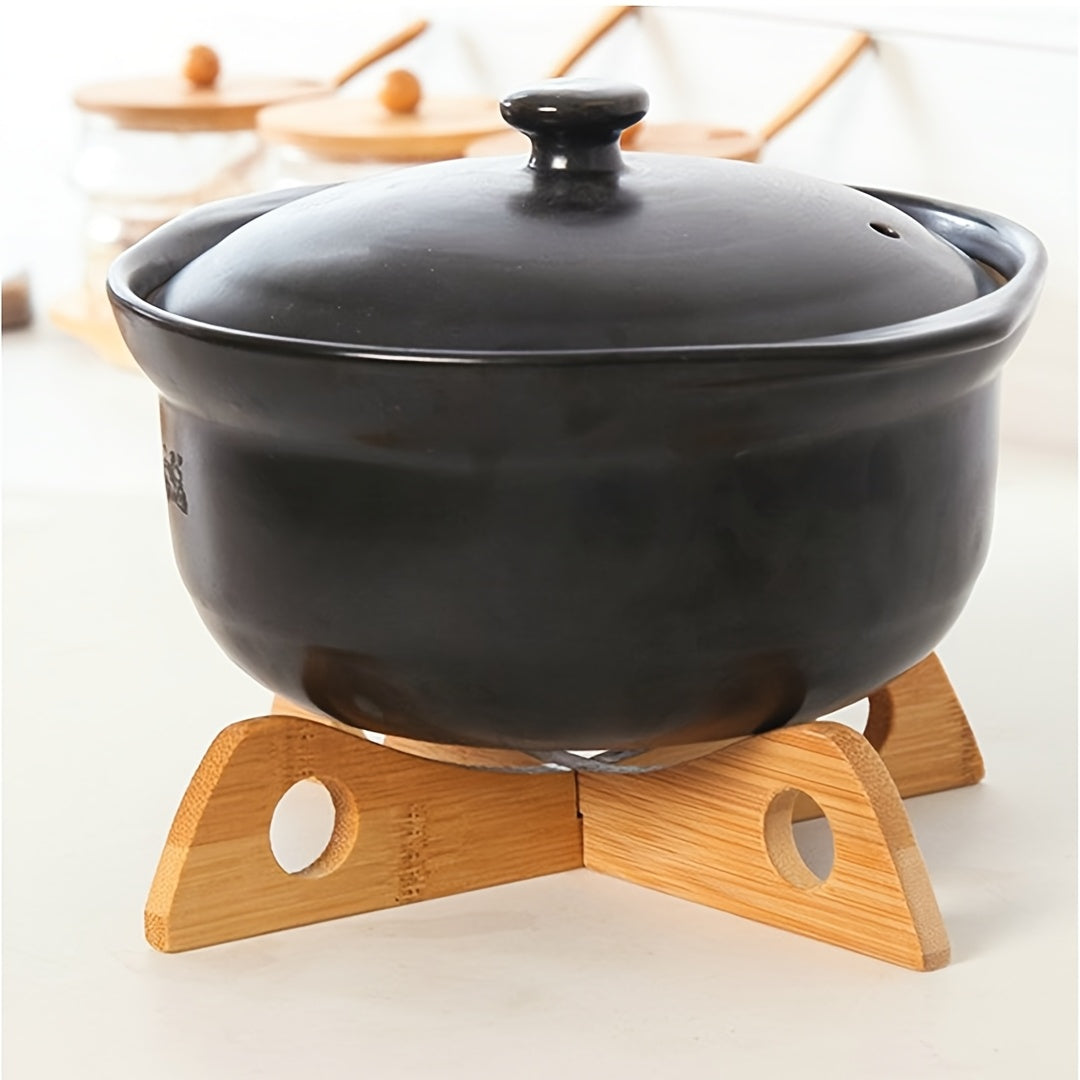 Bamboo Kitchen Organizer Set 4 Pieces Detachable Cross-Shaped Pot Holder Heat-Resistant Storage Rack