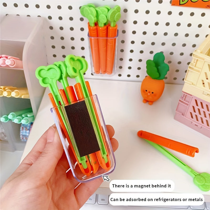 5 ta sabzi shaklidagi magnit oziq-ovqat sumkasi kliplari, plastik sumkalar uchun muhrlar, oziq-ovqatni yangi saqlash, oshxonani tartibga solish