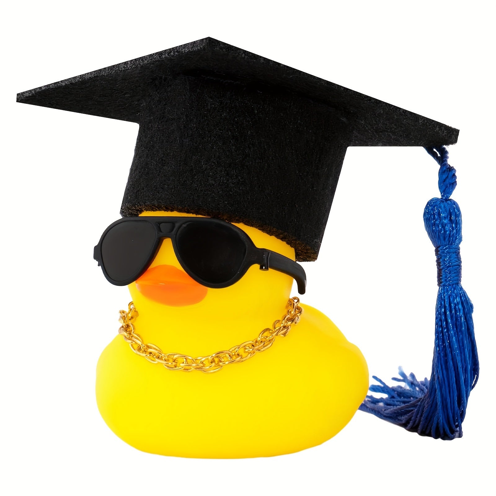 Rezina o‘rdak avtomobil paneli bezagi, shlyapa, ko‘zoynak, sharf, tassel bilan