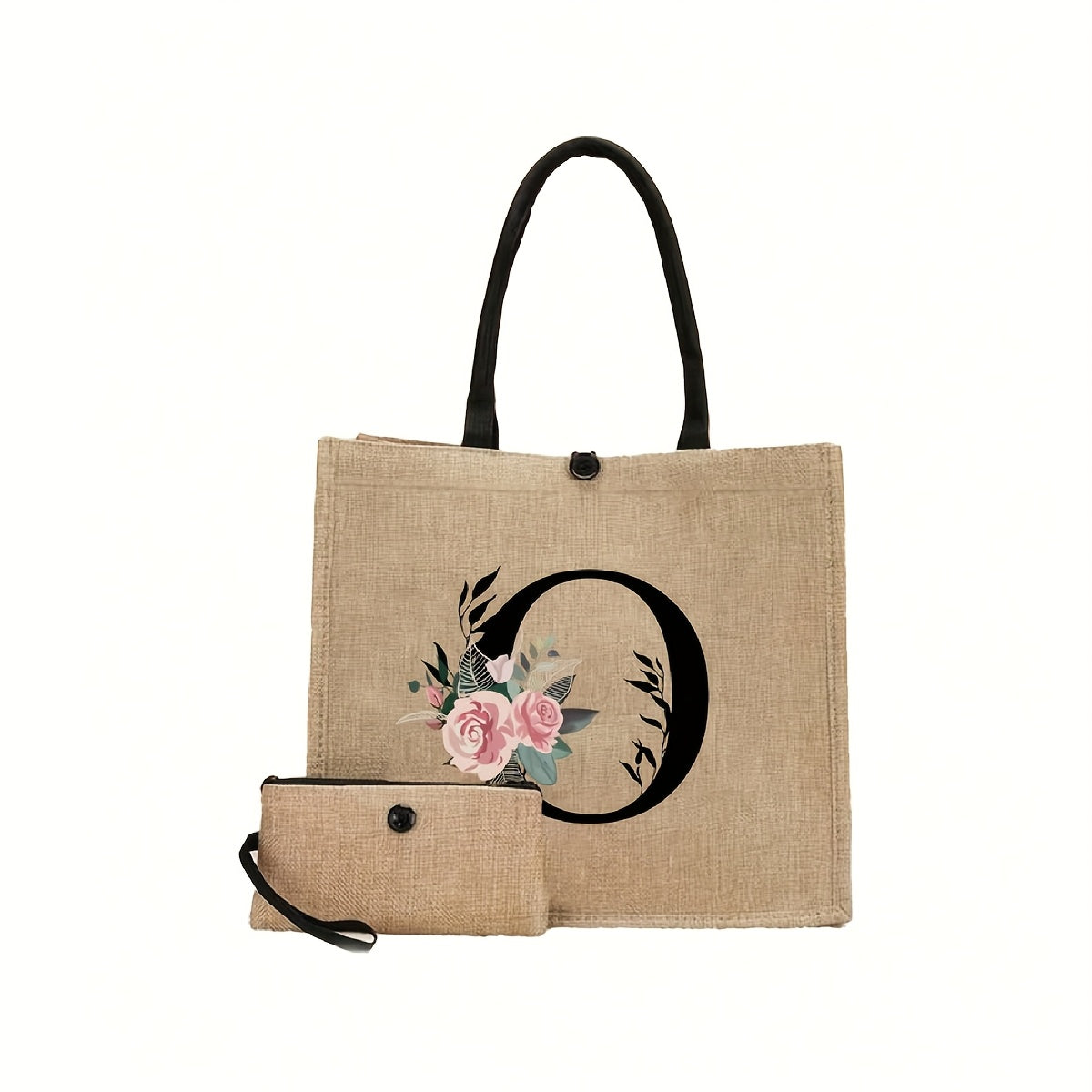 Linen Handbag Large Capacity Travel Makeup Teacher Tote Shopping Bag Khaki