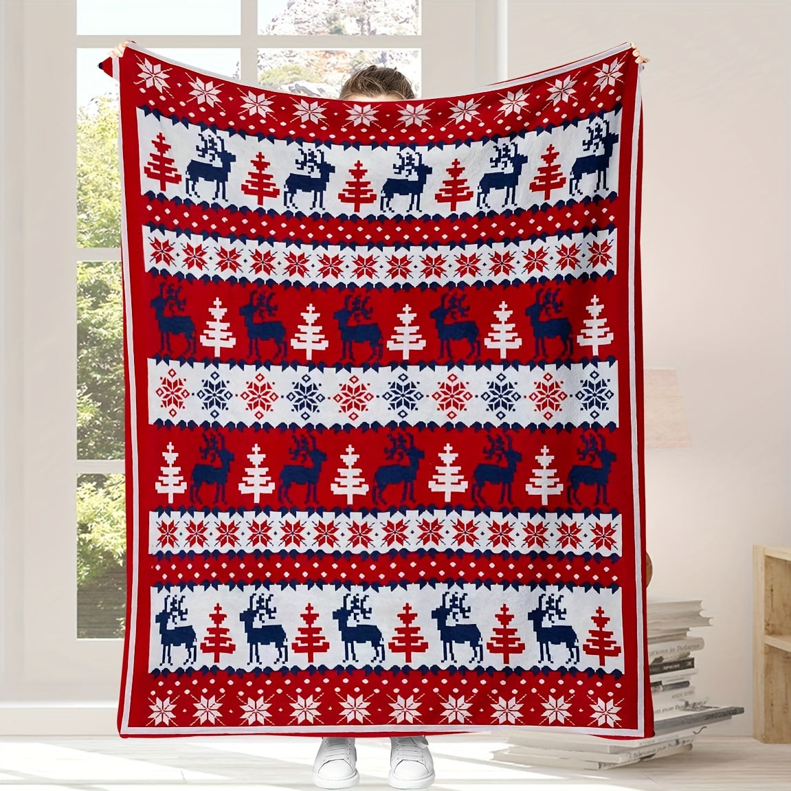 Digital Printed Flannel Fleece Throw Blanket Reindeer Wildlife Reversible for Sofa Bed