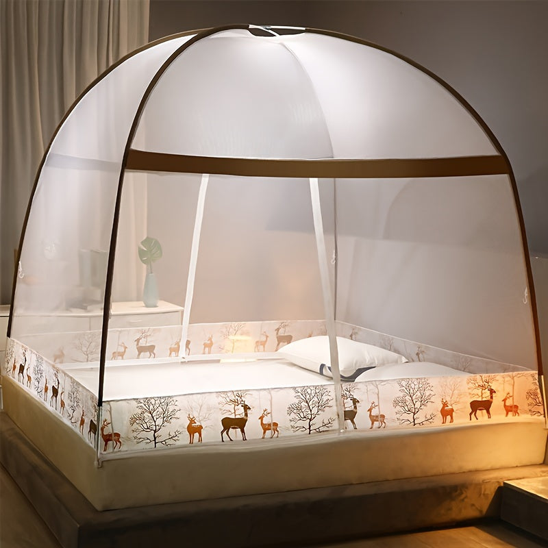 Pop-Up Mongolian Yurt Mosquito Net for Bed Protection, 360° All-Round, Easy Setup