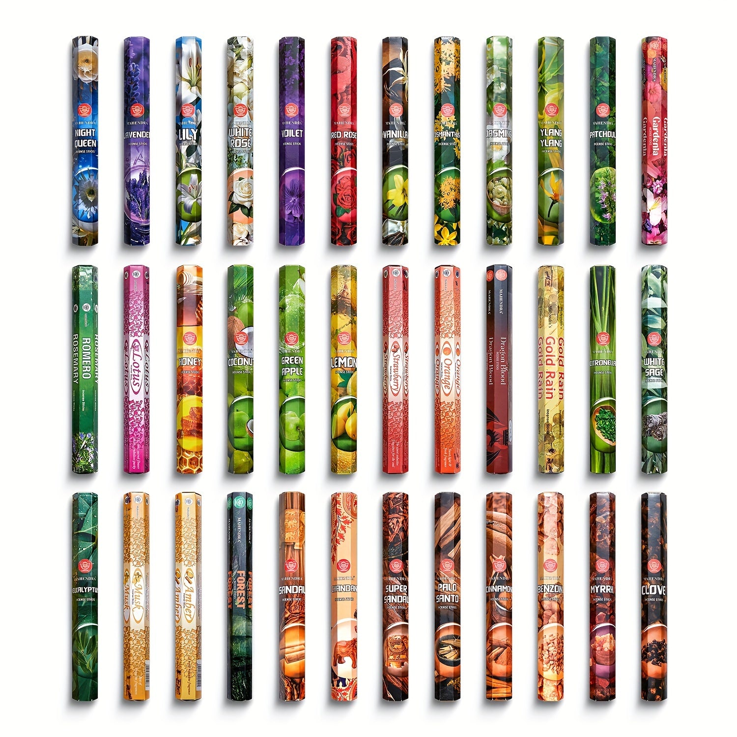 Incense 20-Pack Spice Scented Variety Set for Yoga Meditation Home Fragrance Sandal White Sage Musk Rose Citronella Patchouli Lavender
