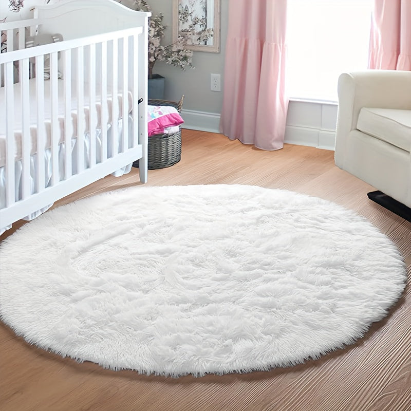 Pure White Silk Circular Rug, Soft Non-Slip Polyester Mat for Living Room Bedroom Yoga