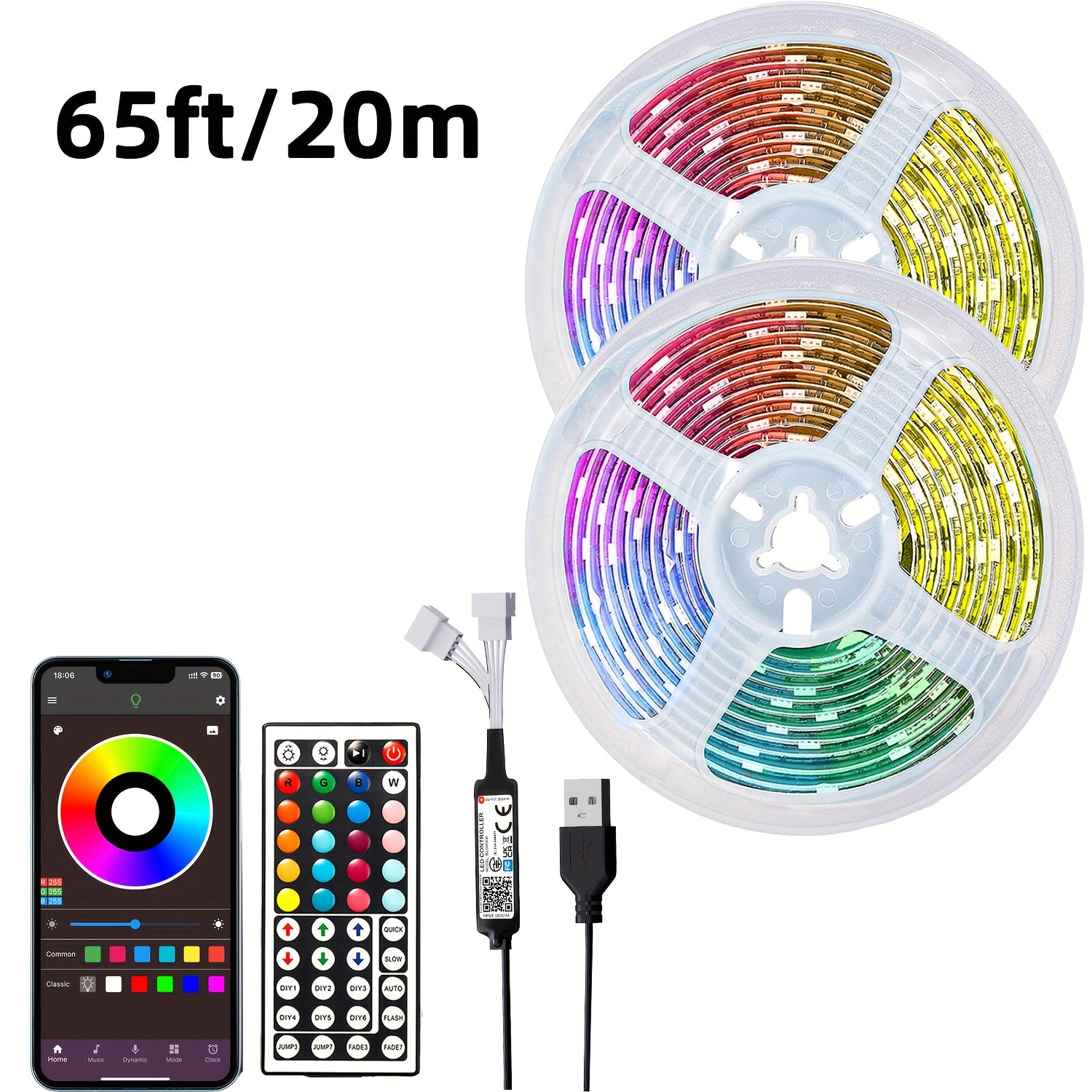 LED RGB Strip Lights 91cm-30m with Remote and App Control for Bedroom Home Decoration