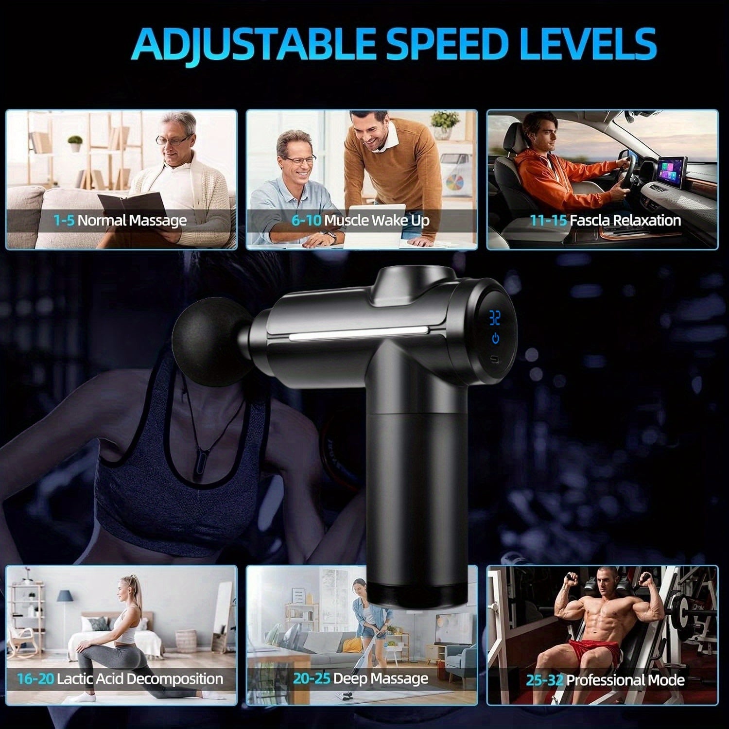 Ultra-Compact Deep Tissue Massage Gun with 8 Heads USB Rechargeable High-Torque Motor