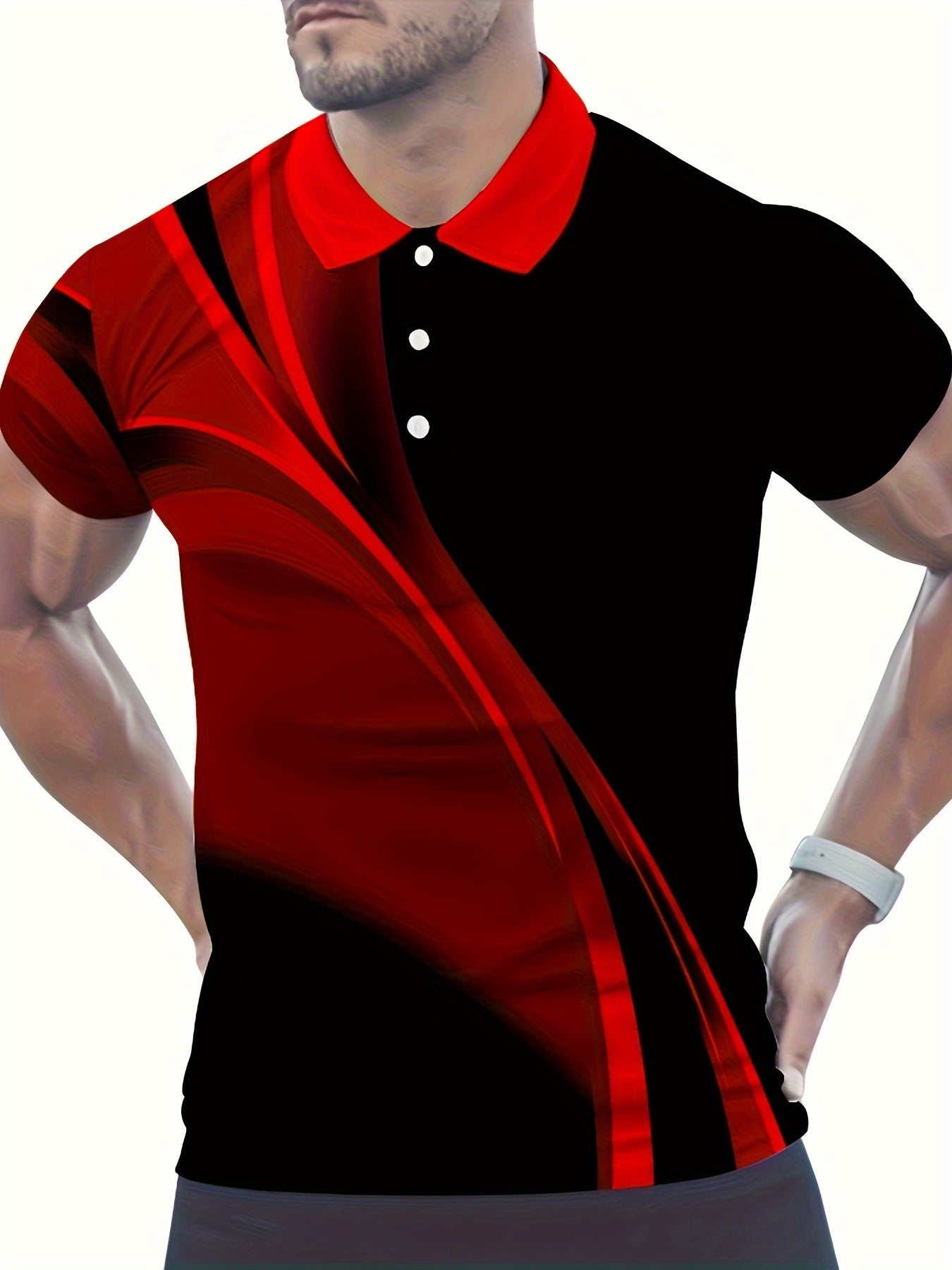 Мужская футболка для гольфа большого размера, красно-черный градиент, короткий рукав, повседневная, из полиэстера и смеси тканей