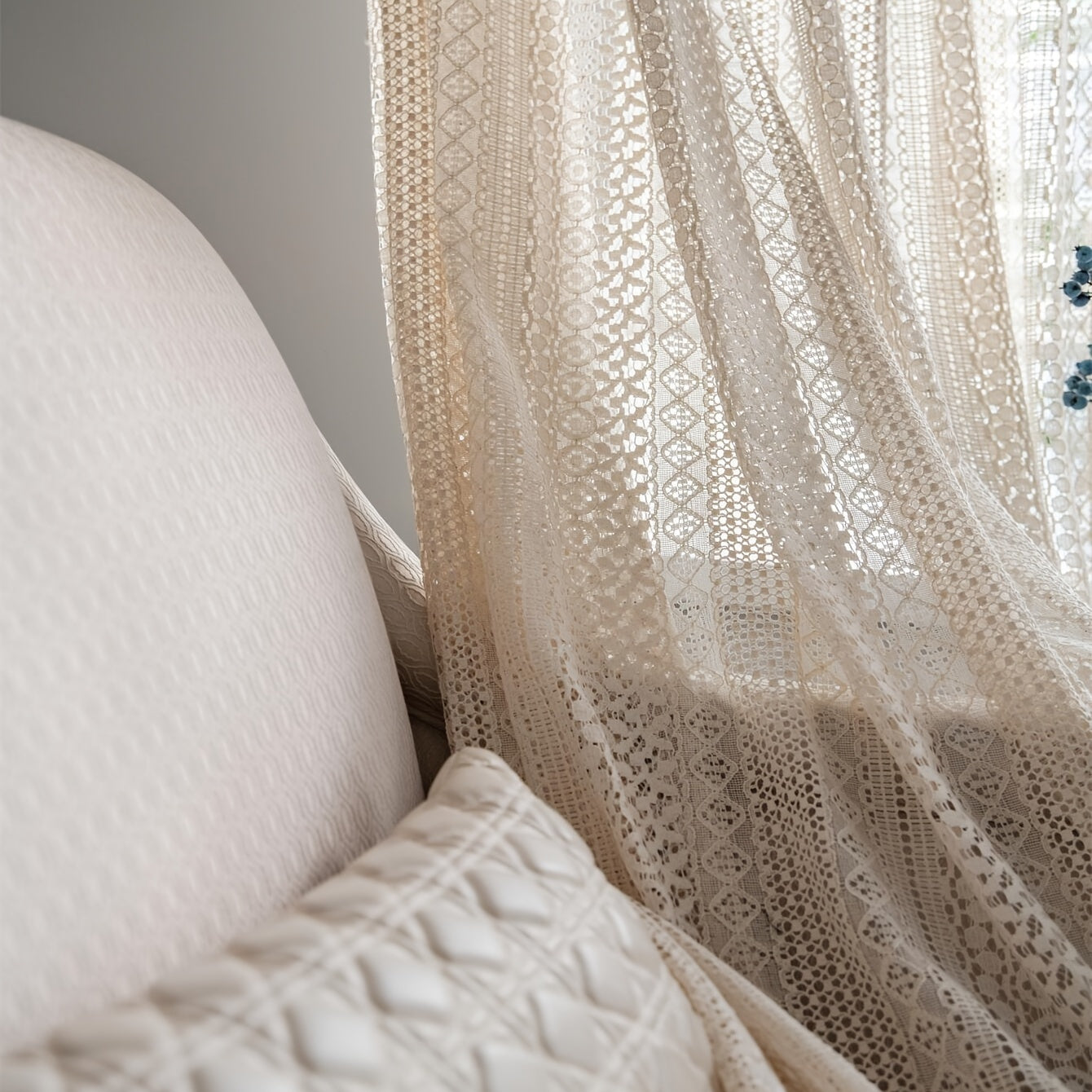 Beige Boho Curtains with Fringe and Gold Details UV Protection Rod Pocket for Living Room Kitchen