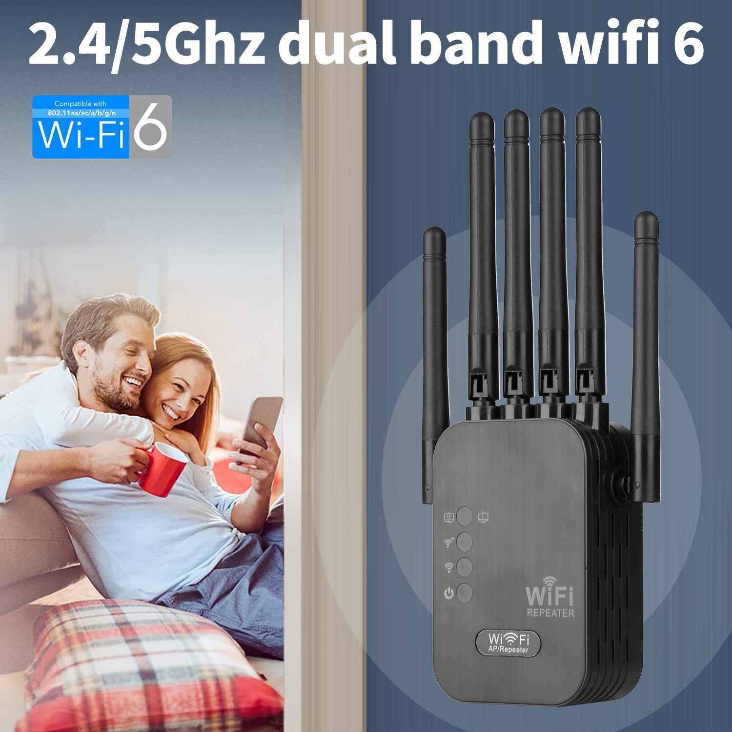Momotor WIFI kengaytirgichi 6 antennali ikki diapazonli WiFi takrorlagich bo'lib, 1200Mbps gacha tezlikni va Ethernet ulanishini qo'llab-quvvatlaydi. U uylar, savdo markazlari va foydalanish uchun mos keladi.