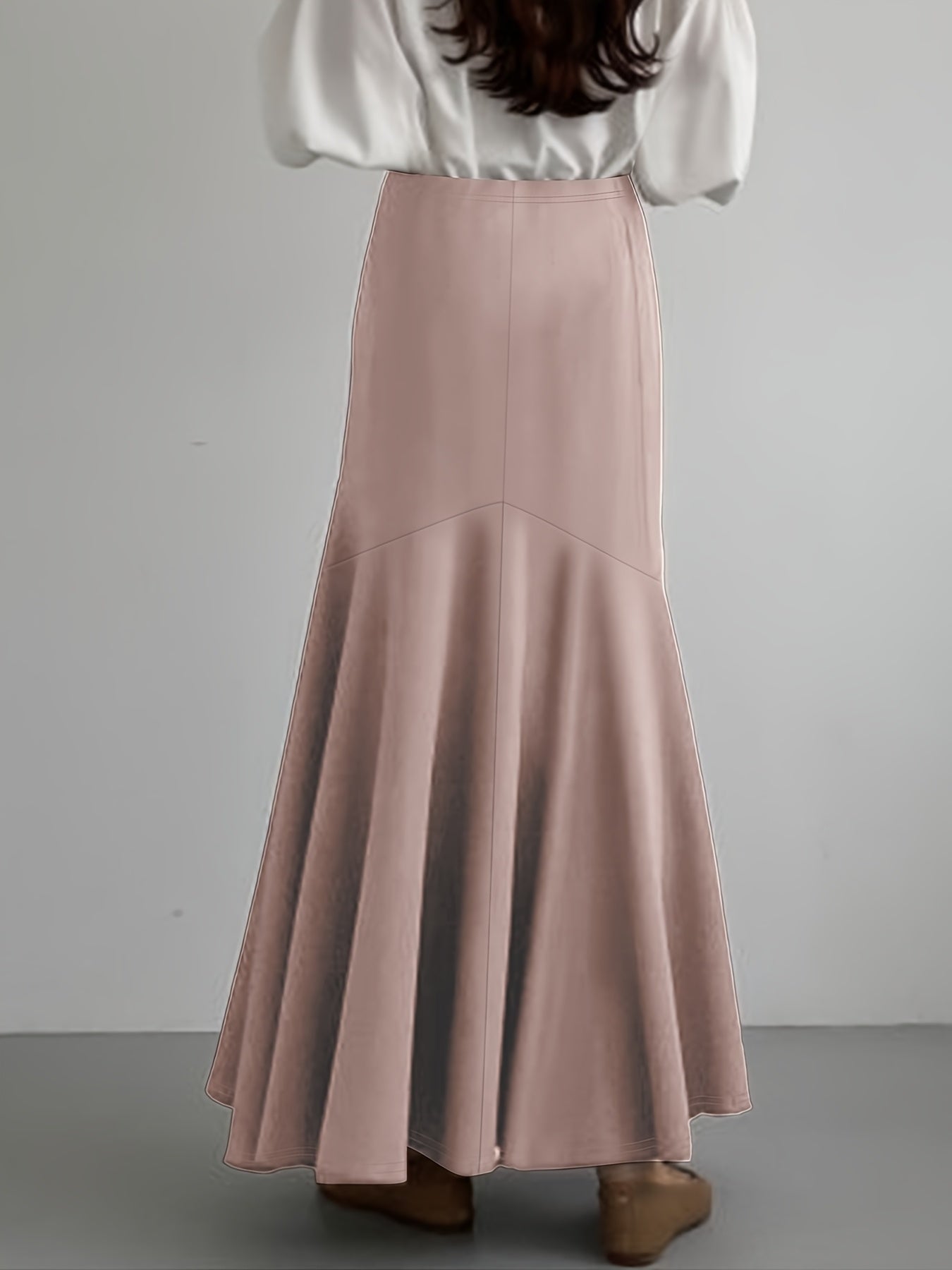 Falda midi acampanada para mujer de talla grande, rosa suave, de cintura alta, para todas las estaciones