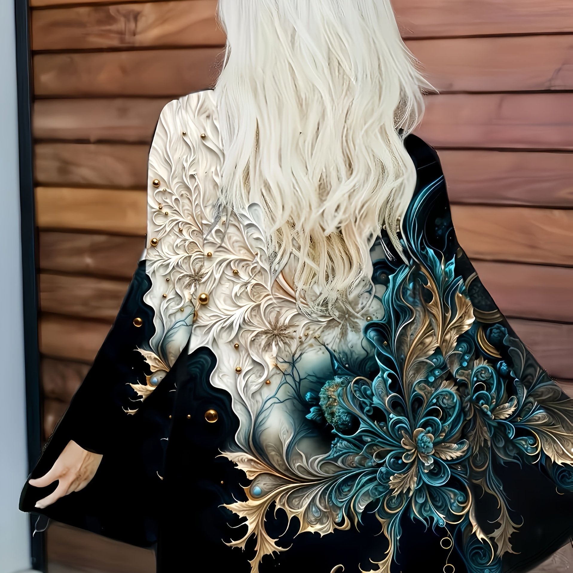 Coral Pearl Print Knit Cardigan for Women All-Season V-Neck Casual