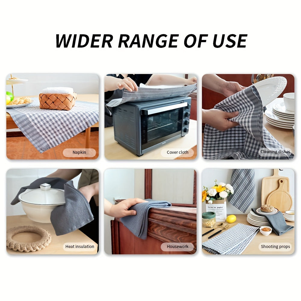 Set of 3 Grey Waffle Weave Kitchen Towels 45x65 cm for Drying Dishes and Hands