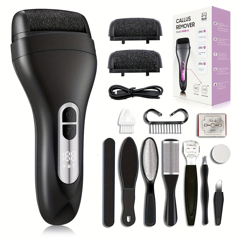 Electric Foot Grinder with LED Display, Rechargeable Callus Remover, Water-Resistant Lid