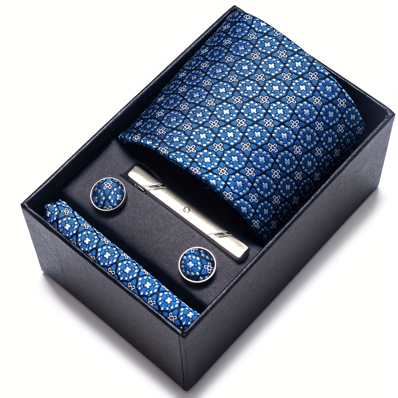 Erkaklar uchun gullar bilan bezatilgan galstuk va manşetkalar to'plami rasmiy tadbirlar, ofis kiyimi va bayramlar uchun