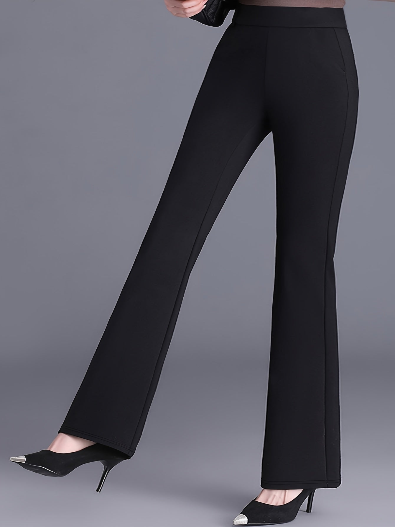 Women’s Plus Size High-Waisted Stretch Straight Leg Trousers | Non-Transparent, Office & Formal Wear