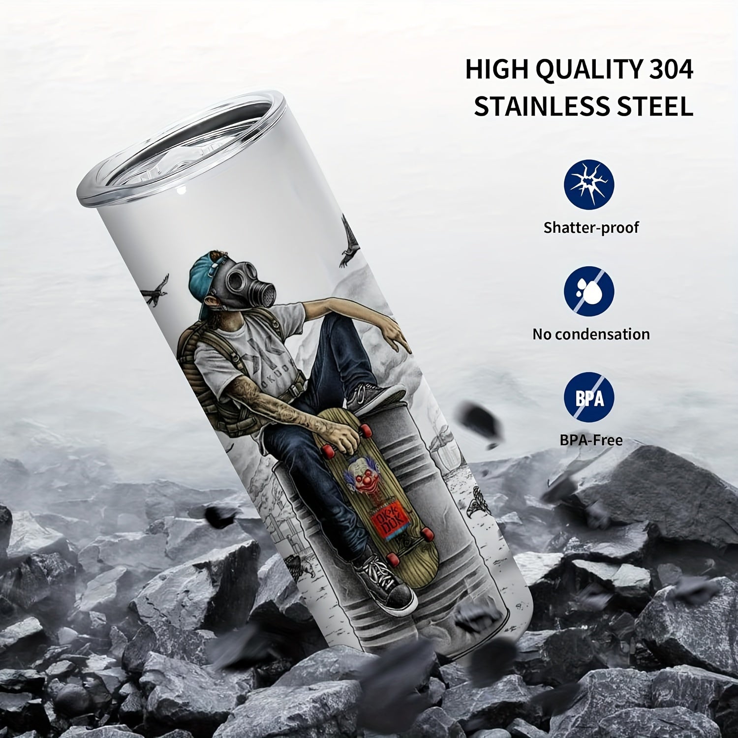 Set of 8 Stainless Steel Tumblers 20oz Leakproof Lids and Straws BPA-Free