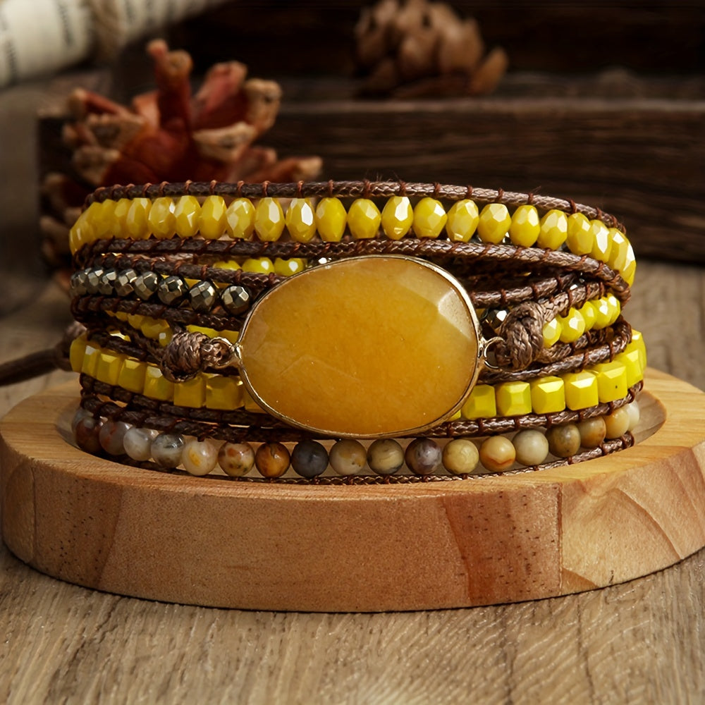 Multi-Layered Natural Stone Wrap Bracelet for Women with Colorful Beads