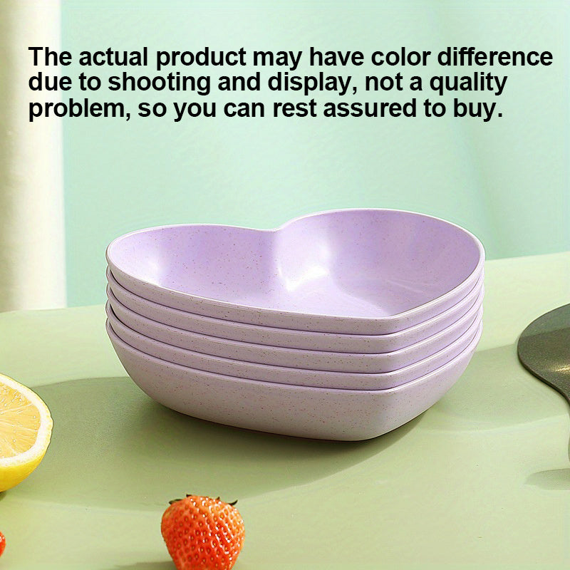 5-Piece Heart-Shaped Plastic Snack and Fruit Plate Set for Desserts and Pickles