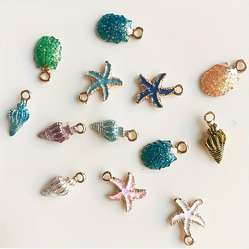 Set of 30 Mixed Sea Life Alloy Pendants with Conch Shell and Starfish Charms for DIY Jewelry Making