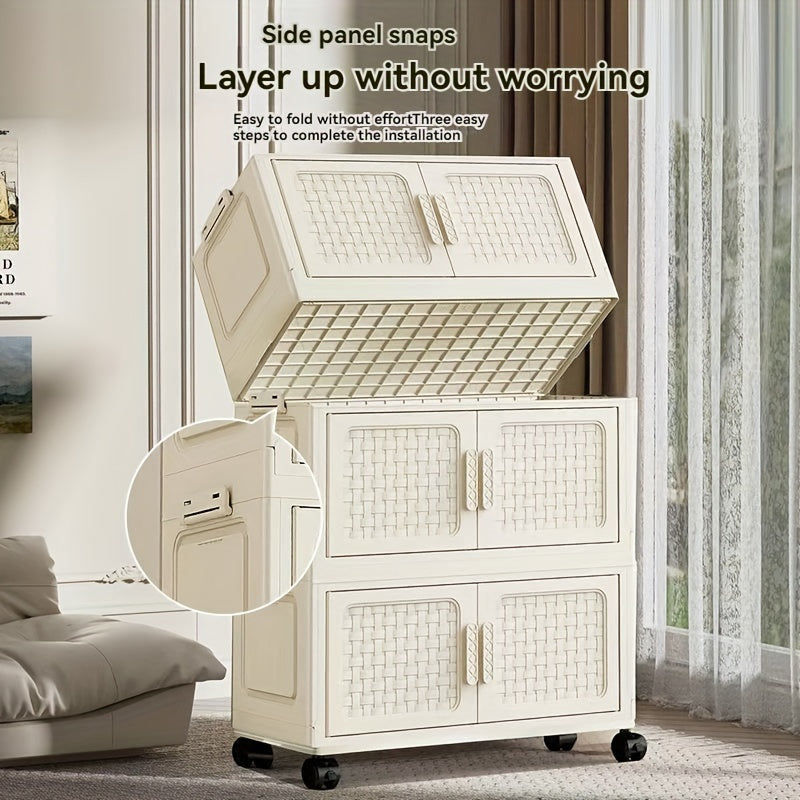 Large Foldable Plastic Storage Organizer with Doors Stackable Multi-Tier for Shoes Clothes Toys