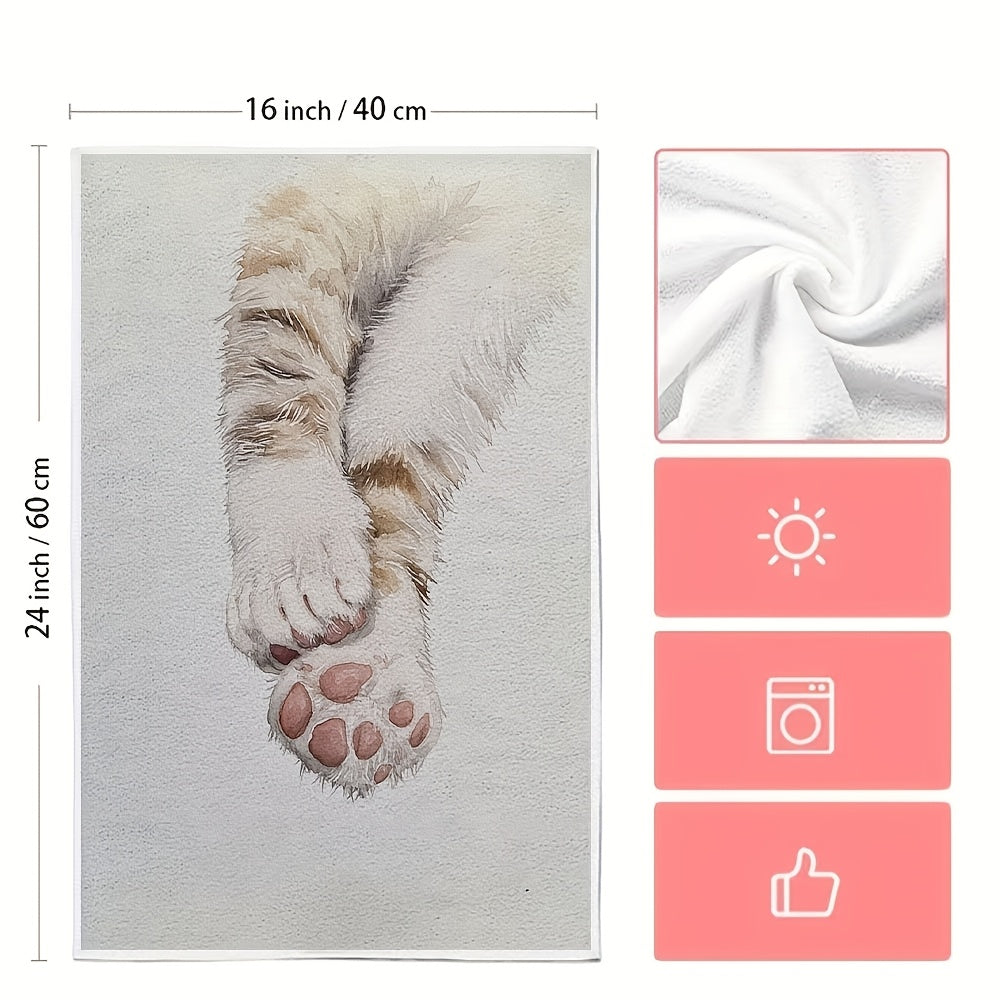 Set of 2 Ultra Soft Kitchen Towels with Kitten Paw Print, Super Absorbent, 16x24 Inches