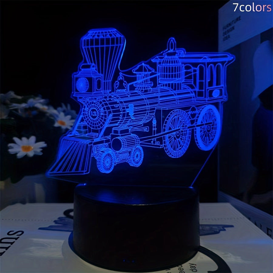 Train-Shaped 3D LED Night Light with Touch Control and Color Changing USB Powered for Bedroom Desk Decor