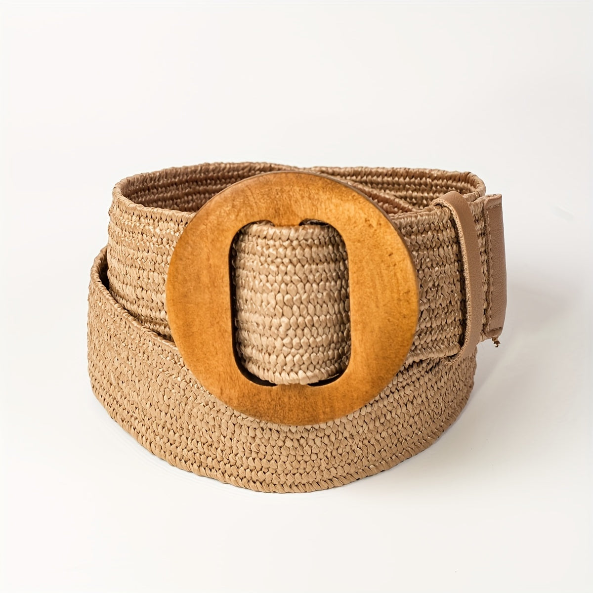 Women's Boho Wide Straw Belt with Wooden Buckle Elastic No-Hole Design for Casual and Formal Wear