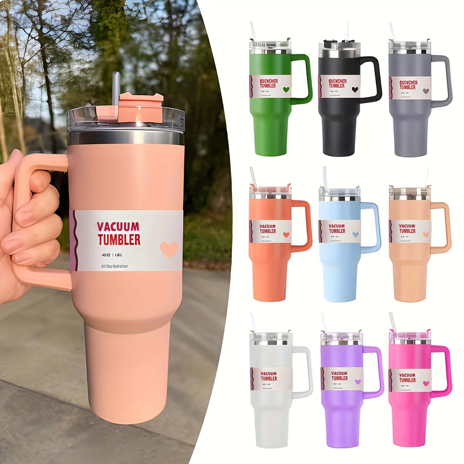 Insulated Tumbler 40oz with Lid and Straw for Cold Drinks