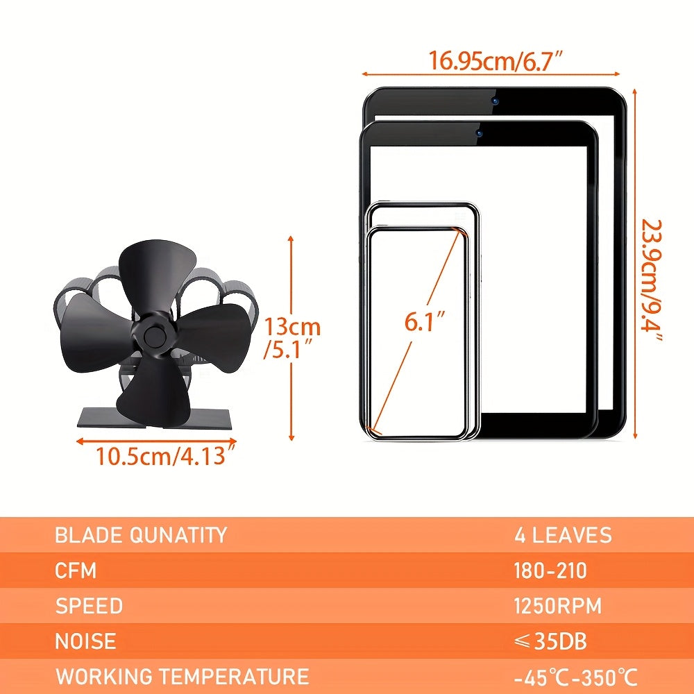 Mini Aluminum Fireplace Fan, Portable Heat-Powered Stove Fan for Air Circulation