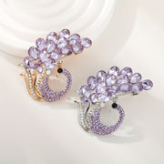 Purple Crystal Brooch Pin with Peacock Design Rhinestones for Women