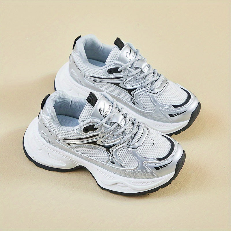 Women’s Korean Style Chunky Dad Shoes Comfortable Platform Sneakers White Gray