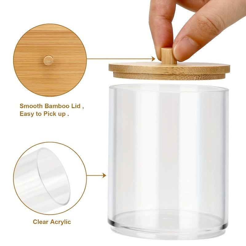 Cotton Pad Holder with Bamboo Lid Bathroom Organization Accessory for Men and Women