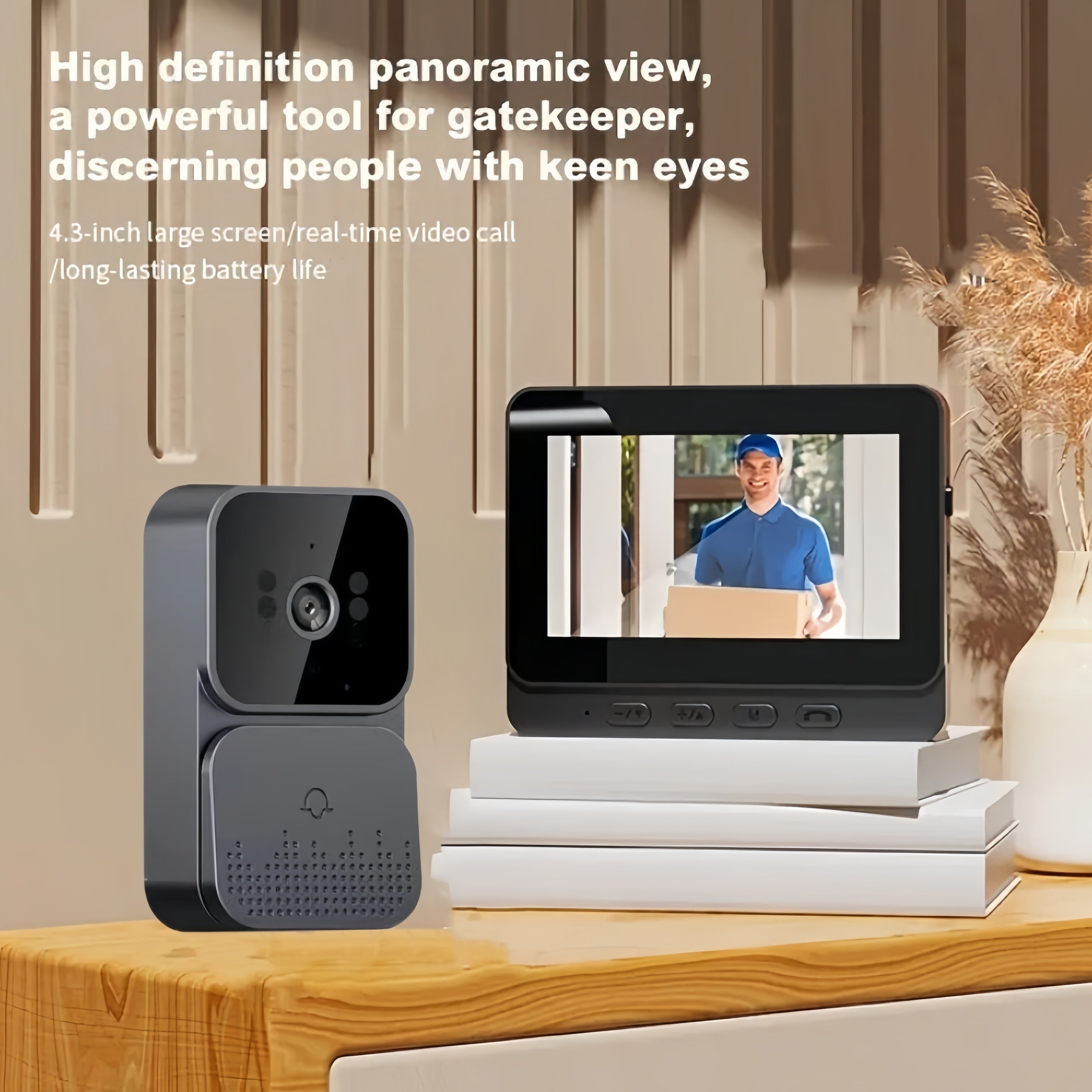 10.92 cm Video Doorbell with Infrared Night Vision Wireless Intercom and Long Battery Life