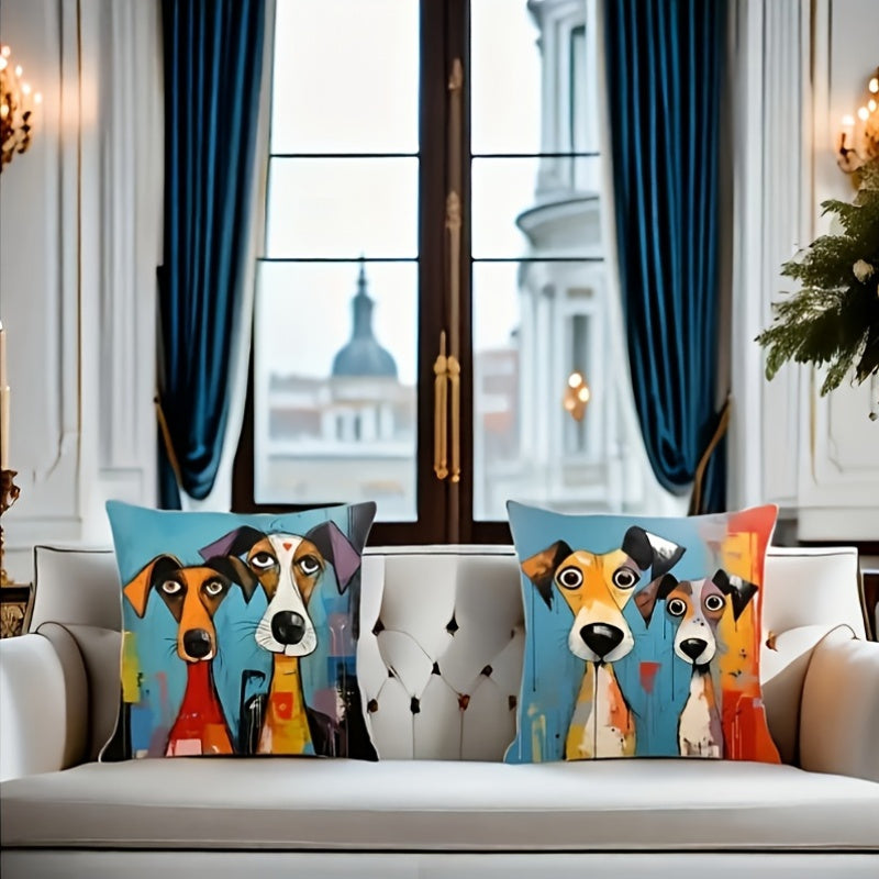 Dog Print Throw Pillow Cover Abstract Art Soft Woven Polyester Zippered Machine Washable