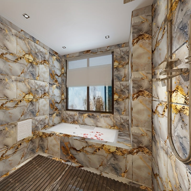 Set of 20 Marble Tile Wall Stickers Waterproof Self-Adhesive Removable for Kitchen Living Room Bathroom