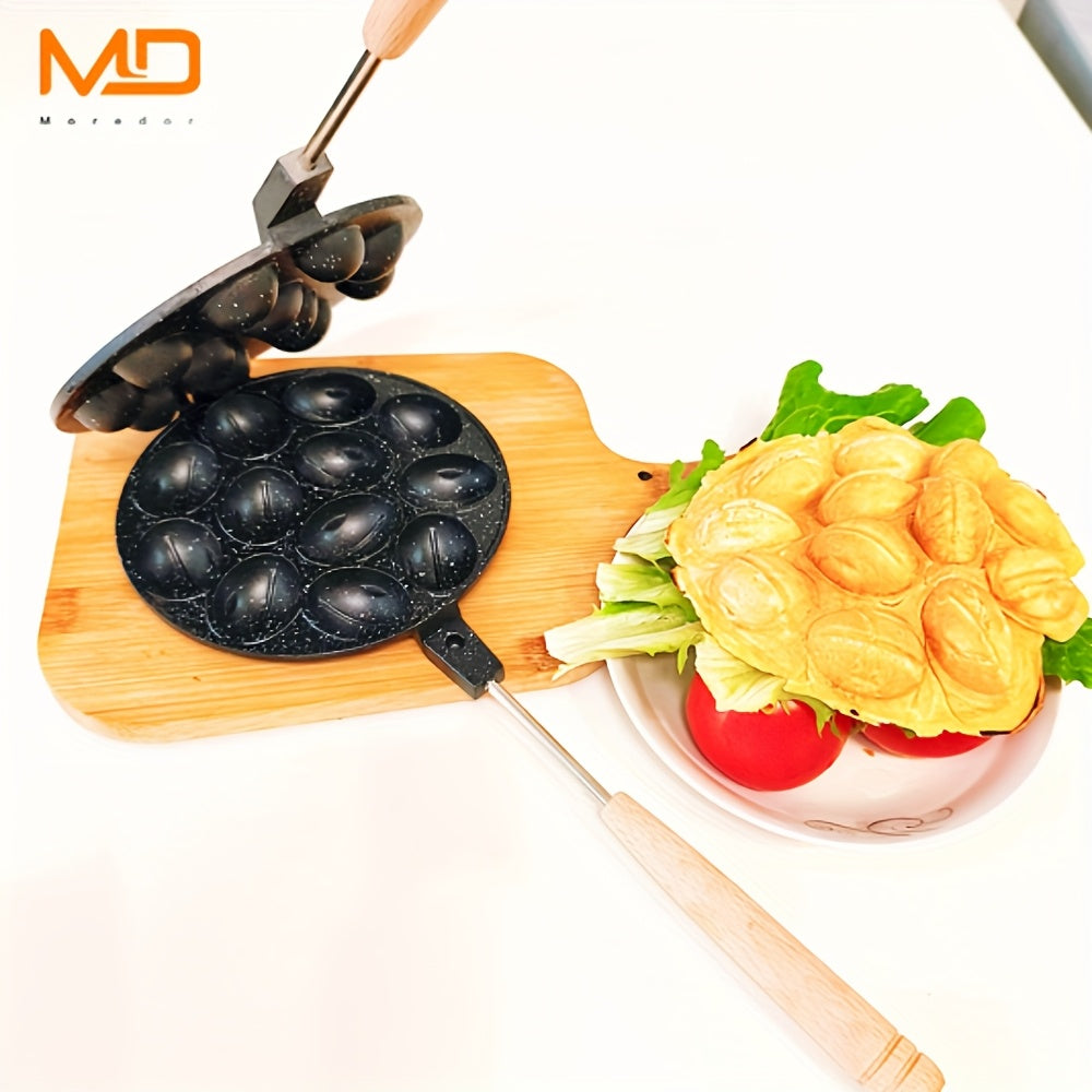 Gaz plitalari uchun 12 teshikli alyuminiy vafli tayyorlagich, elektrsiz, oson tozalash, yong‘oq shaklidagi keklar, pichoq shaklidagi qoliplar