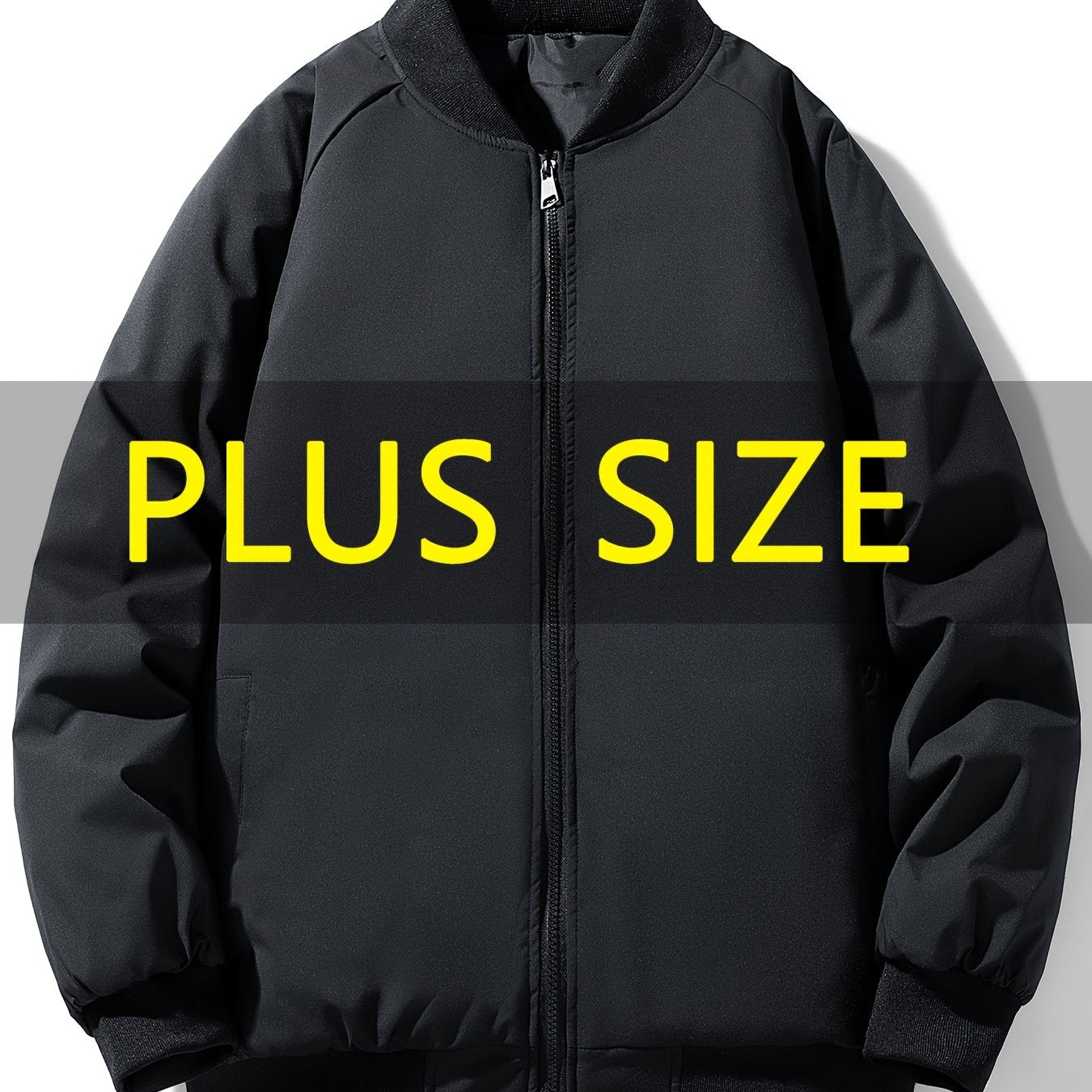 Men's Plus Size Casual Polyester Jacket with Baseball Collar and Zip Pockets